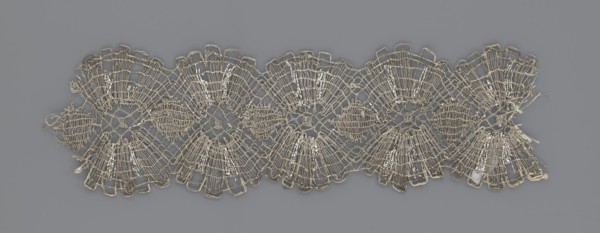 Lace fragment, lace, metal threads, 18th century, Europe, fabric, width 8.2 cm, length 27.5 cm., A