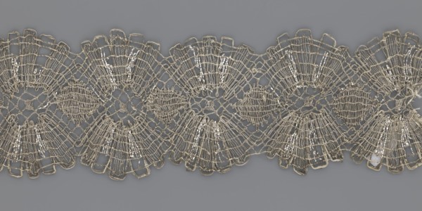 Lace fragment, metal threads, 18th century, Europe, lace fabric, width 8.2 cm, length 27.5 cm., A