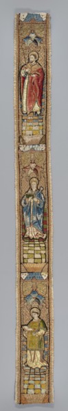 Fragment of embroidery, embroidery, saints: Philip the Apostle, Apolonia St., Szczepan St.;