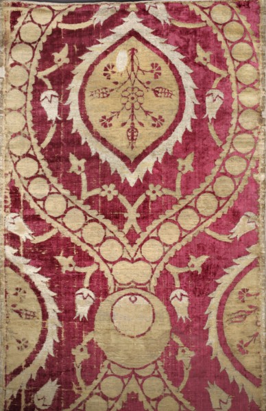 Fabric piece, fabrics, Turkish, velvets, net-composition patterns, large repeat of pointed ovals