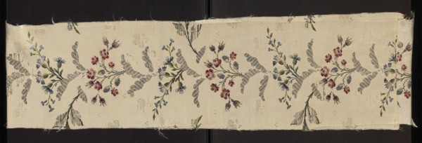Fabric fragment, Repossession provenance. 18th-century silk fragment, patterned broché silk with