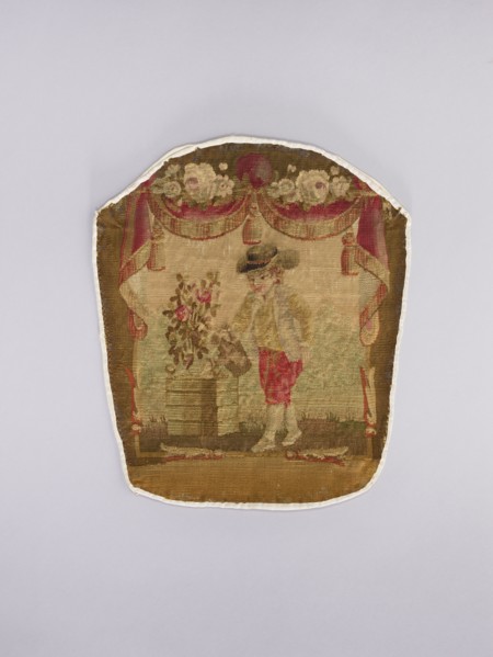 Three tapestry armchair covers, varietals, provenance, floral ornaments, genre scenes, interior