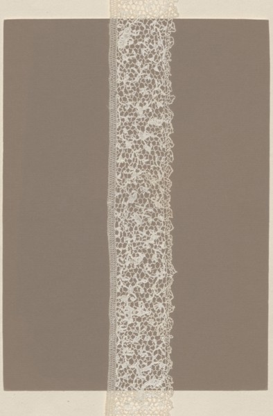 Lace fragment, needle lace, delicate pattern of plant tendrils and numerous spans, in the style of