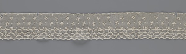 Lace fragment, lace; Edge ornament on one side — a kind of net with numerous loops, small round and
