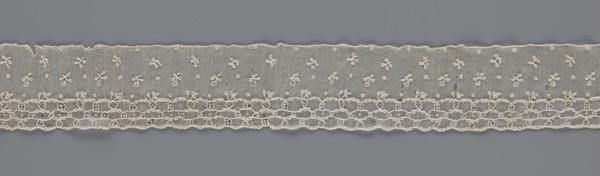 Lace fragment, lace; edge ornament on one side — a kind of net with numerous loops, small round and