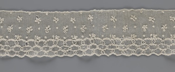 Lace fragment, lace, Edge ornament on one side - a kind of net with numerous loops, small, round