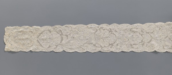 Lace fragment, Binche lace, plant ornaments, floral ornaments; floral and plant pattern in a