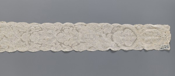 Lace fragment, Binche lace, plant ornaments, floral ornaments. Floral and plant pattern in a