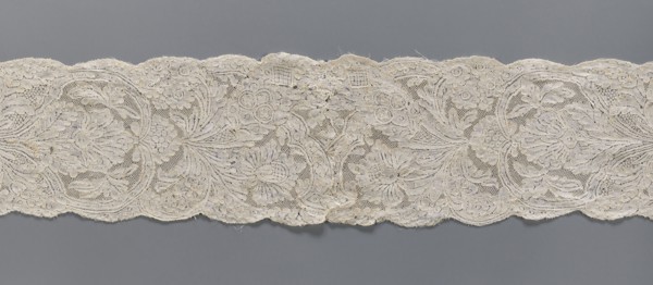Lace fragment, Binche lace, plant ornaments, floral ornaments, floral and plant pattern in a
