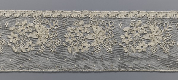 Lace fragment, Mid-19th century, France. Section of a straight strip used as a background for a