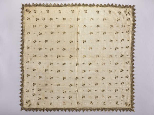 Church napkin made of white batiste density: 31 warp and weft threads per 1 cm, embroidered with