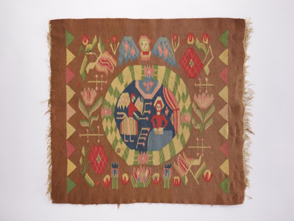 Ornamental-figural tapestry, flowers, floral ornaments, angels, Copernicus, Mary mother of Jesus