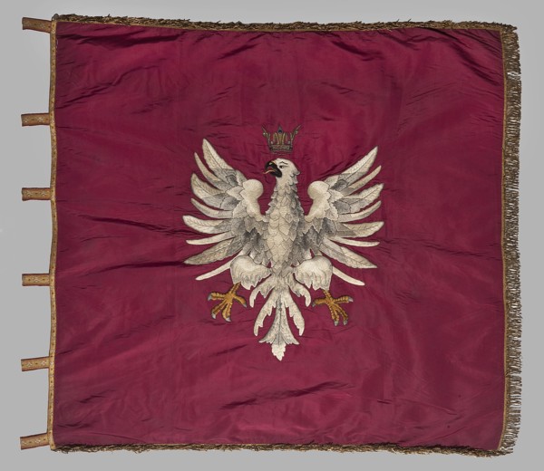 Double-sided banner, vexillium; double-sided banner with insurgent symbols. On the main white side,