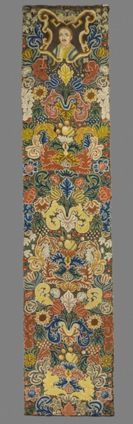 Tapestry, Tapestry embroidered in wool and silk on linen canvas. In the upper part, within a