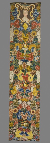 Tapestry. Tapestry embroidered in wool and silk on linen canvas. In the upper part, in a decorative