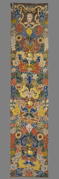 Tapestry, Tapestry embroidered in wool and silk on linen canvas. In the upper part, within a