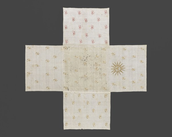 Church napkin. Church napkin of thin white linen sewn from five rectangular pieces of fabric in the