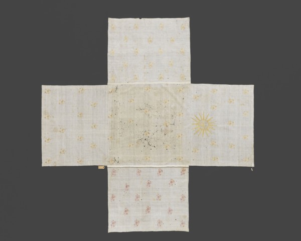 Church napkin. Church napkin of thin white linen, sewn from five rectangular pieces of fabric in