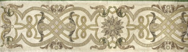 Fragment of a chasuble column, embroidery, rosettes, ribbon-and-pincer ornament. The column from