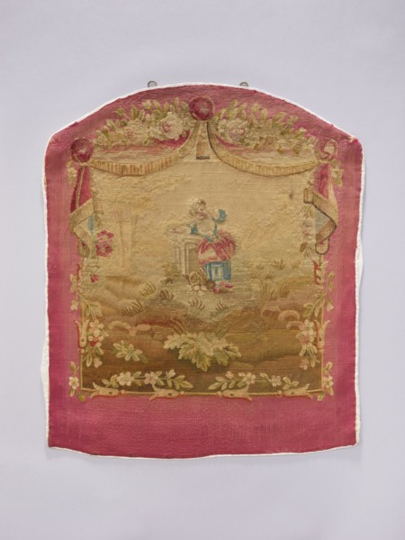 Tapestry covering, provenance, decorative tapestry with flowers, leaves, floral ornaments, girls,