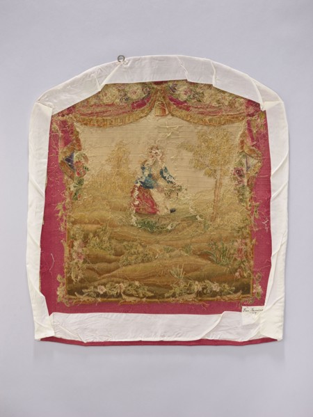 Tapestry covering, creator unknown, provenance, floral ornaments and pastoral scenes with boys;