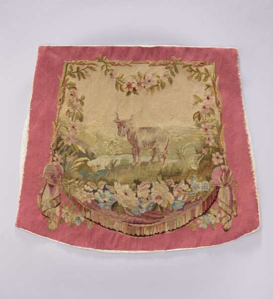 Tapestry covering, creator unknown, provenance, floral ornaments with flowers and leaves; oxen and