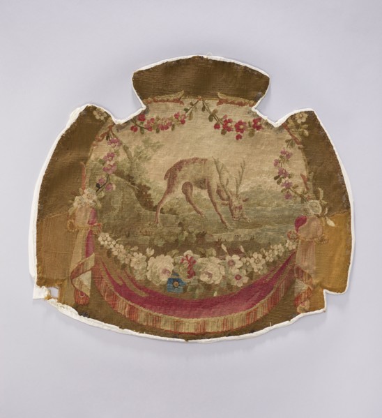 Tapestry covering, provenance, depiction of flowers, floral ornaments, and a deer; decorative