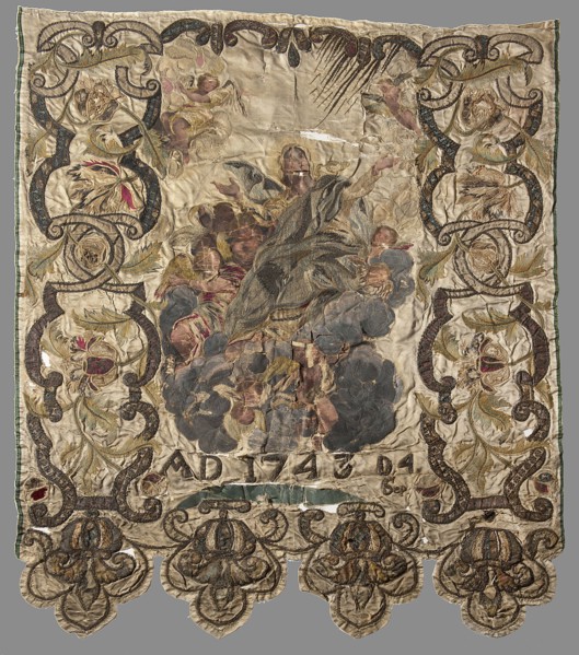 Church banner, banners, vexils, Assumption iconography, Wojciech Kolasinski 1852–1916, angels, Mary