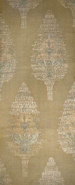 Three fragments of a chasuble, fabrics, silk, patterned, Persian, Iran, plant patterns. Three