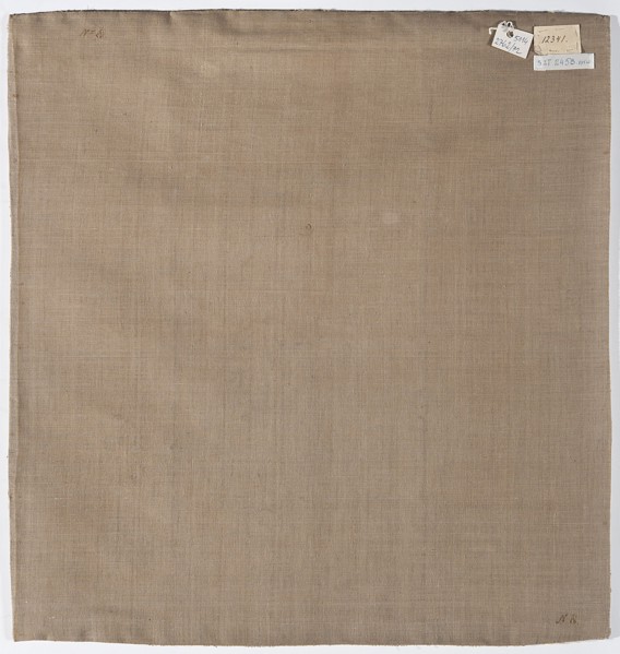 Velum, Velum made of three fragments of white cream satin, embroidered. Below half the height in a