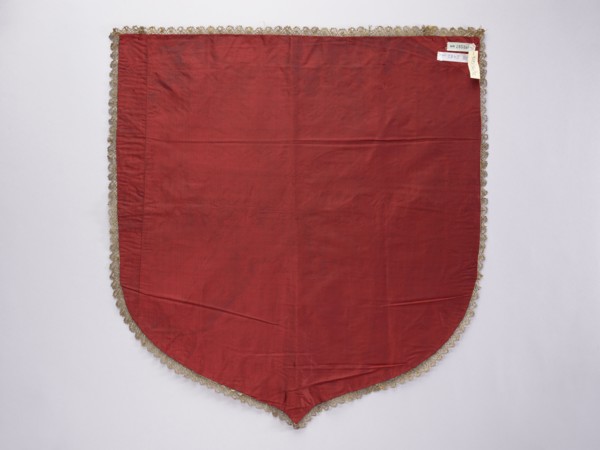 Church cope hood, Liturgical vestment, 18th century, Poland. Embroidery depicting a kneeling St.