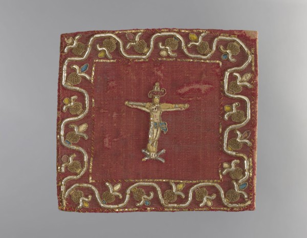 Pall, Christ Crucified iconography, embroidery, church paraments, plant ornaments, sacred art,