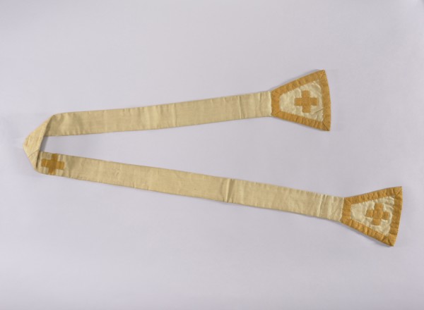 Stole, 18th century, Poland; liturgical vestment; length 208 cm, width 18 cm. Contains embroidery