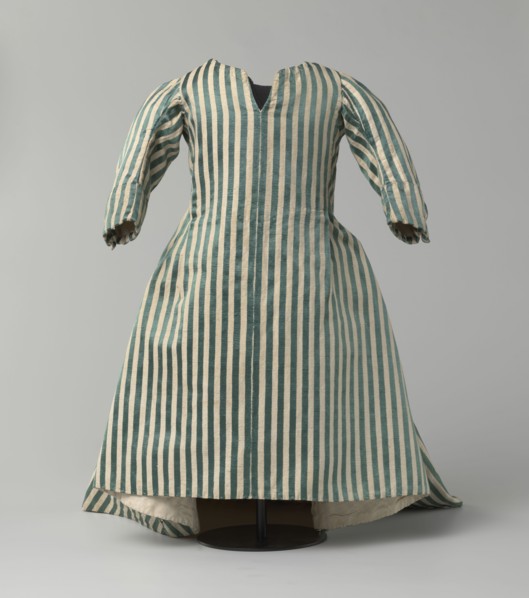 Children's dress, 18th/19th century, Silesia. Made of satin with green and cream stripes. Fitted at