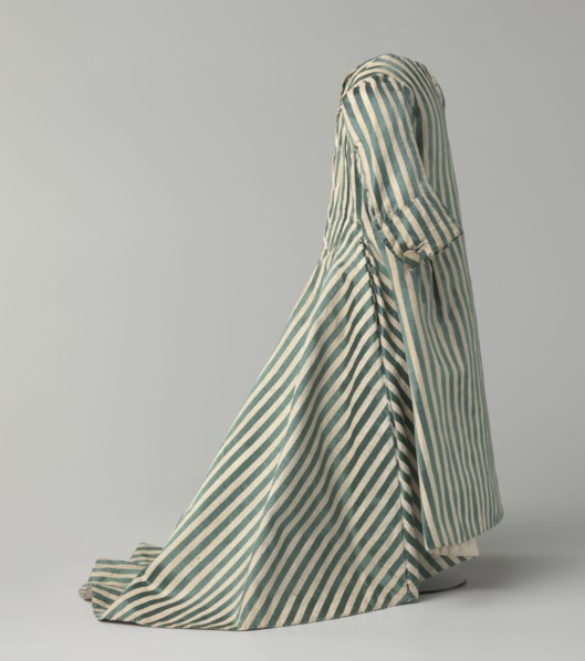 Children's dress, 18th/19th century, Silesia. Made of satin with green and cream stripes. Fitted at