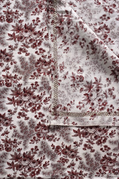 Pillowcase. Printed cotton canvas pillowcase with floral pattern on a white ground: printed sprigs