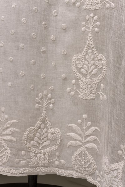 Dress with train, Dress of white muslin, early 19th century, Silesia. High waist, with a long