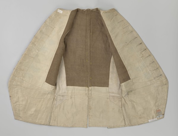 Vest, Repossession provenance. Floral and plant ornaments; patterned brocaded silk fabric,