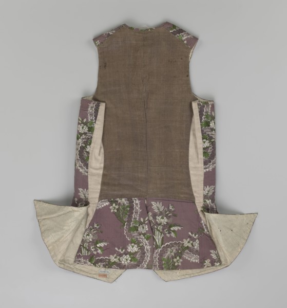 Vest, floral ornaments, patterned fabrics, Fastened to the neck with 11 buttons. Flaps on the