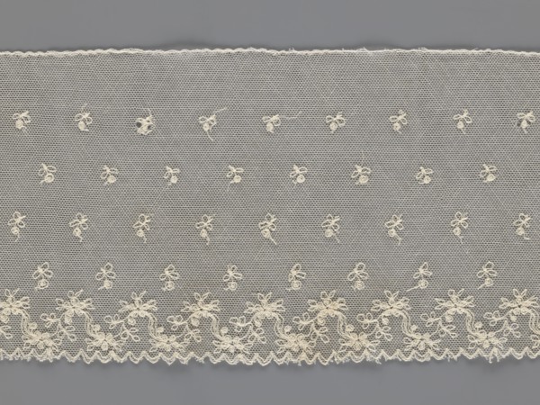 Fragment of lace, lace of unknown origin, floral ornaments, 19th century, Europe, width 13 cm,