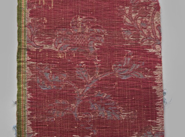Fragment of fabric, silks, patterned brocade with floral and plant motifs, double-warp brocade,