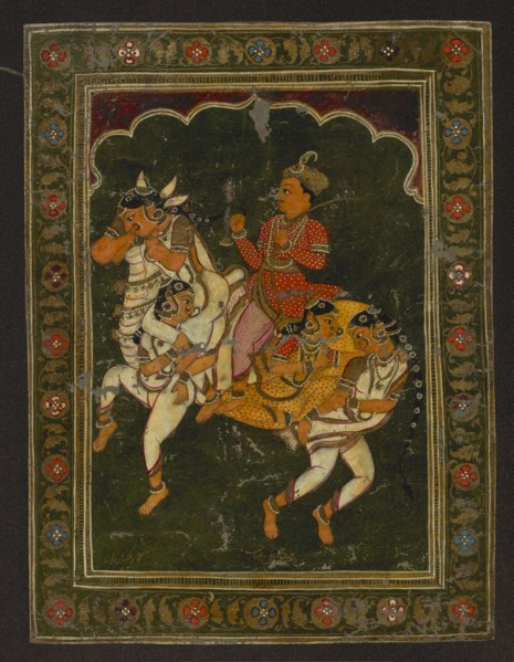 Composite miniature on leather, 18th century, India possibly Rajasthan. Height 26.0 cm, width 19.5