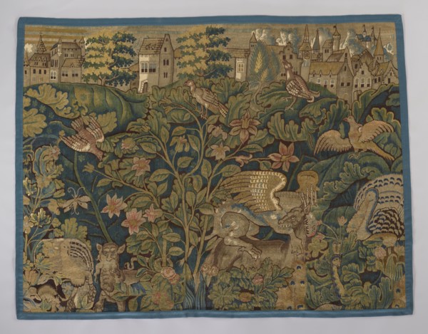 Tapestry-verdure, verdure with flowers and leaves, floral ornaments, 17th century, Flanders,