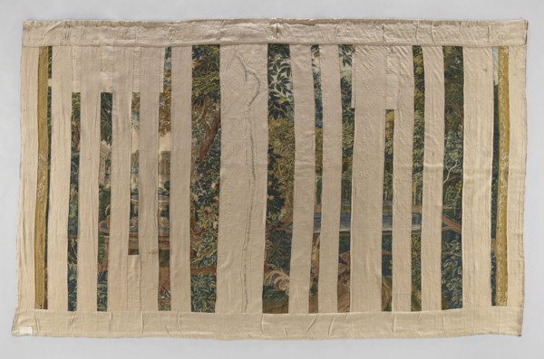 Tapestry — verdure; unidentified maker;, noted; flowers, floral ornaments, roosters, birds,
