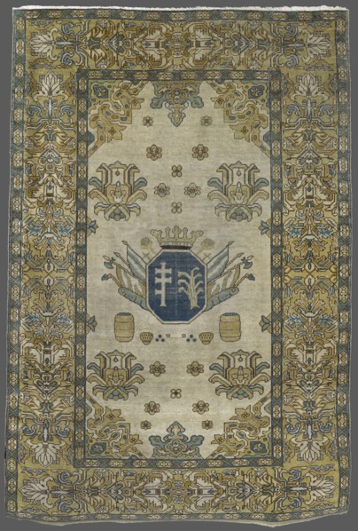 Rug with the Potocki and Mniszech coats of arms. 1st half of the 18th century. Poland Brody ?.