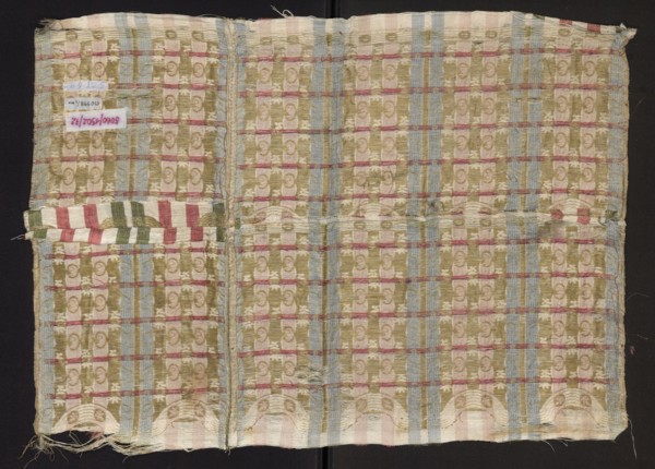 Fragment of fabric, gold-plated, fragments of a larger textile object, fragments of silk fabrics,