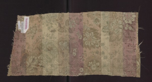 Fabric fragment, silk, early 18th century, France. Fragment of patterned fabric with preserved