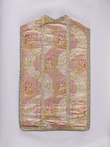 Chasuble, origin unknown, 2nd half of the 18th century, France. Light plum background with white,