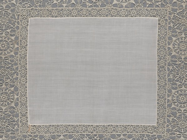 Doily, geometric ornaments; rosettes ornament; doilies. Smooth center. Edge made of white linen