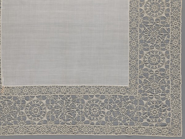 Doily, geometric ornaments, rosettes ornament, doilies. Smooth center. Edge made of white linen